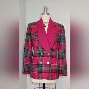 VINTAGE Women's Pink Plaid Blazer